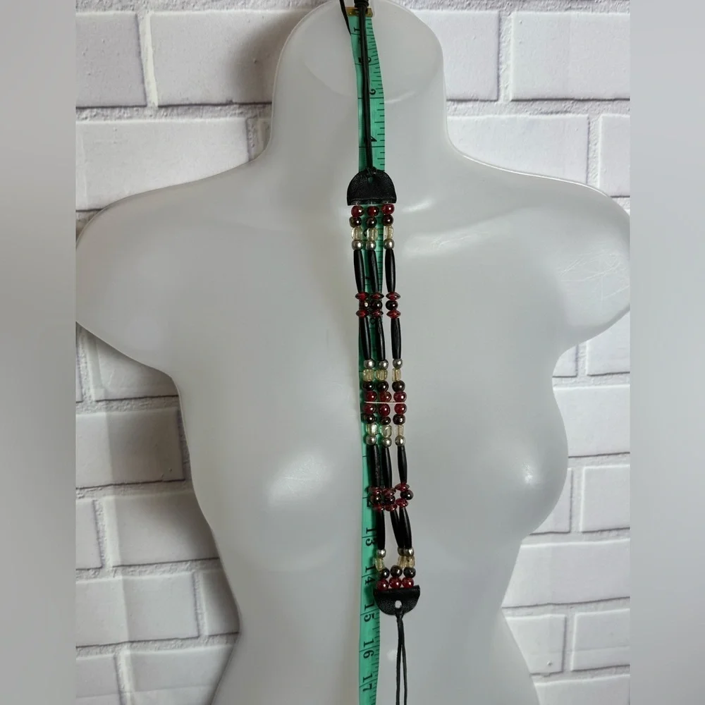 Vintage Handmade Beaded Multi- Strand Choker Necklace - Red, Gold & Black